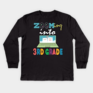 Zooming into 3rd grade..back to school virtual funny Kids Long Sleeve T-Shirt